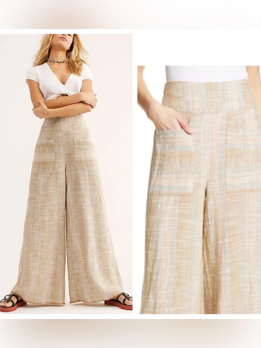 Free People Moonlight Pull On Wide Leg Linen Blend Pants
